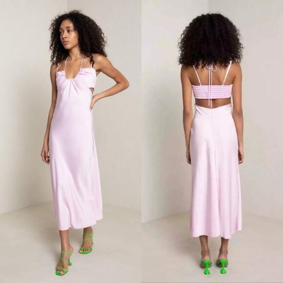 NWT ALC Lavender Lilac Purple Halter Neck Cutout Smocked Midi Dress Womens 8 - Picture 2 of 8